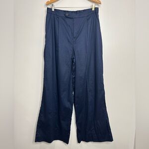 NWT Banana Republic Navy‎ Linen Cotton Wide Leg High Rise Trouser Pants 10 Tall